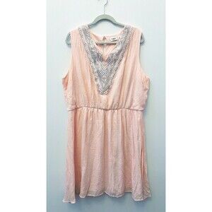 Cato Womens Pink Sleeveless Embroidered Dress Sz 22/24W Wedding Party Boho Tea